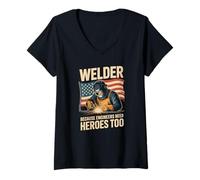 Women's Vintage Flames for Welding Workshop Professionals V-Neck T-Shirt