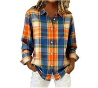 Womens Vintage Flannel Checked Shirts UK Casual Long Sleeve Plaid Shacket Ladies Classic Check Collared Blouses Retro Color Block Lightweight Fall Winter Top Women Cottage Escape Clothes