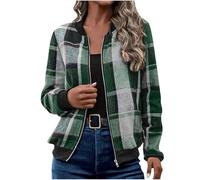 Women's Vintage Flannel Plaid Jacket | Casual Loose Fit Baseball Bomber Jackets with Zip Front & Side Pockets Outwear | Lightweight Warm Checked Coats for Autumn Winter | Retro Coat Size S-XXL