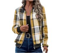 Women's Vintage Flannel Plaid Jacket | Casual Loose Fit Baseball Bomber Jackets with Zip Front & Side Pockets Outwear | Lightweight Warm Checked Coats for Autumn Winter | Retro Coat Size S-XXL