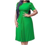 Women's Vintage Formal Work Dresses Dressy Short Sleeve Ruched Pleated A-Line Midi Dress Modest Church Cocktail Party Dress My Orders Sale Clearance Order 2025 Trending Green
