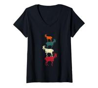 Womens Vintage Four Buck Goats Over Each-Other Farmer Goat Lovers V-Neck T-Shirt