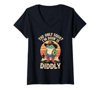Womens Vintage Funny The Only Squat I'm Doin' is Diddly Frog Meme V-Neck T-Shirt