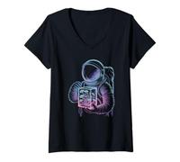 Women's Vintage Galaxy Explorer discovering Psychedelic Mushrooms V-Neck T-Shirt