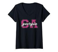 Women's Vintage Georgia Game-Day Leopard Print Fan Art V-Neck T-Shirt