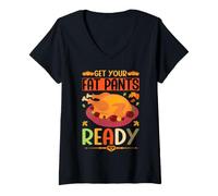 Women's Vintage Get Your Fat Pants Ready Funny Thanksgiving Turkey V-Neck T-Shirt