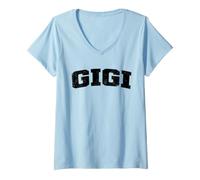 Women's Vintage Gigi Distressed Bold Identity Classic V-Neck T-Shirt