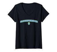 Women's Vintage Gloucestershire County Green Blue Varsity Style V-Neck T-Shirt