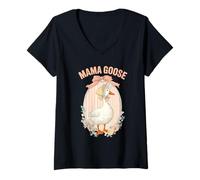 Women's Vintage Goose Boho Farm Duck Floral Goose V-Neck T-Shirt