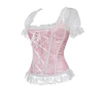 Women's Vintage Gothic Victorian Shirts Lolita Stretch Black and White Tops Steampunk 6XL Plus Size Women's Summer Shirts-Pink lace shirt-5XL