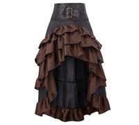 Women's Vintage Gothic Victorian Skirt High-Low Ruffle Medieval Renaissance Belted Skirt Steampunk Costumes (Women, XXXXXL, A-Brown)