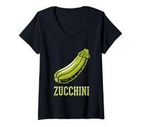 Womens Vintage Green Zucchini Illustration Design V-Neck T-Shirt