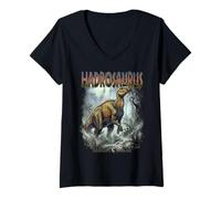 Women's Vintage Hadrosaurus 90s Bootleg Dinosaur Prehistoric Dino V-Neck T-Shirt