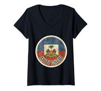 Women's Vintage Haiti Flag Day Ayiti Cheri Proud Haitian Distressed V-Neck T-Shirt
