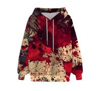Women's Vintage Halloween Pullover - Distressed Blood Print Sweatshirt, Long Sleeve Casual Top, Soft Cotton Autumn Winter Jumper Ladies Warm Casual Sweatshirt with Pockets Wine