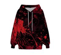 Women's Vintage Halloween Pullover - Distressed Blood Print Sweatshirt, Long Sleeve Casual Top, Soft Cotton Autumn Winter Jumper Ladies Warm Casual Sweatshirt with Pockets Brick Red
