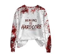 Women's Vintage Halloween Sweater - Gothic Blood Lettering Pullover, Fleece-Lined Comfort Fit, Retro Spooky Season Top Women's Oversized Fall Winter Sweatshirts White