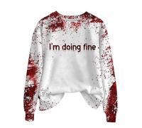 Women's Vintage Halloween Sweater - Gothic Blood Lettering Pullover, Fleece-Lined Comfort Fit, Retro Spooky Season Top Women's Oversized Fall Winter Sweatshirts Grey
