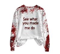 Women's Vintage Halloween Sweater - Gothic Blood Lettering Pullover, Fleece-Lined Comfort Fit, Retro Spooky Season Top Women's Oversized Fall Winter Sweatshirts Black