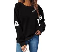 Women's Vintage Halloween Sweater - Moon & Stars Graphic Pullover, Cosy Autumn Crewneck, Unique Festival Wear Crewneck Long Sleeve Tops Black