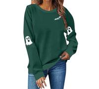 Women's Vintage Halloween Sweater - Moon & Stars Graphic Pullover, Cosy Autumn Crewneck, Unique Festival Wear Crewneck Long Sleeve Tops Green