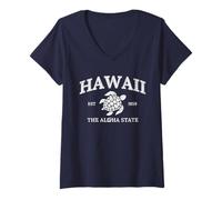 Women's Vintage Hawaii The Aloha State Turtle Hawaiian Beach Surfing V-Neck T-Shirt