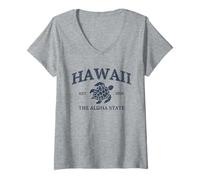 Women's Vintage Hawaii The Aloha State Turtle Hawaiian Beach Surfing V-Neck T-Shirt