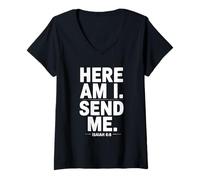 Womens Vintage Here Am I Send Me Mission Team Missionary Trip V-Neck T-Shirt