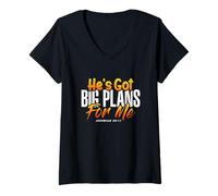 Women's Vintage He's Got Big Plans for Me Bible Verse Christian V-Neck T-Shirt