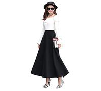 Women's Vintage High Waist Long Skirt A-line Fall/Winter Elegant Solid Wool Midi Skirt Black S