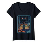 Womens Vintage Horror Halloween Retro Survival Facing Your Fears V-Neck T-Shirt