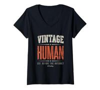 Women's Vintage Human Established Before the Internet Funny Tee V-Neck T-Shirt