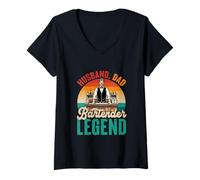 Women's Vintage Husband Dad Bartender Legend Proud Father's Day V-Neck T-Shirt