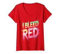 Women's Vintage I Bleed RED Field Day Tournament Summer Camp Wolves V-Neck T-Shirt