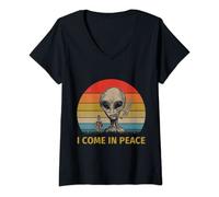Womens Vintage I Come in Peace Tshirt Alien Smoking Gift V-Neck T-Shirt