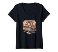 Womens Vintage I Survived Sixties Twice 60th 70th Birthday V-Neck T-Shirt