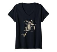 Women's Vintage Intellectual Monkey with Glasses and Pipe V-Neck T-Shirt