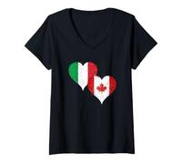 Womens Vintage Italy Canada Flag for Proud Canadian Italian Roots V-Neck T-Shirt