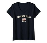 Womens Vintage Jacksonville USA American Flag Florida Cool Souvenir V-Neck T-Shirt