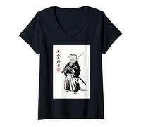 Women's Vintage Japanese Ink Wash Art Martial Arts River Otter V-Neck T-Shirt
