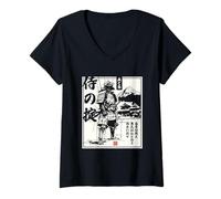 Womens Vintage Japanese Sumi-e Bushido Haiku Katana Samurai V-Neck T-Shirt