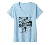 Womens Vintage Japanese Sumi-e Bushido Haiku Katana Samurai V-Neck T-Shirt