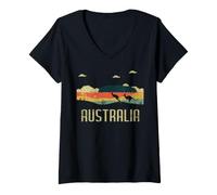 Women's Vintage Jump Kangaroo Australia Day Australian V-Neck T-Shirt