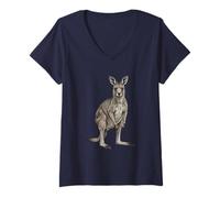 Women's Vintage Kangaroo Australia Wildlife Animal Design V-Neck T-Shirt
