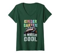 Womens Vintage Kindergarten is Wheelie Cool Kinder Teacher Truck V-Neck T-Shirt