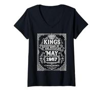 Women's Vintage Kings are Born in May 1957 69th Birthday Men Boys V-Neck T-Shirt