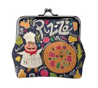 Women's Vintage Kiss Lock Chef Pizza Print Coin Purse,Lightweight Pu Leather Mini Wallet Pouch for Coins and Cards