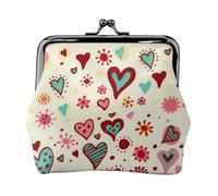 Women's Vintage Kiss Lock Colorful Heart Pattern Print Coin Purse,Lightweight Pu Leather Mini Wallet Pouch for Coins and Cards