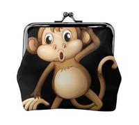 Women's Vintage Kiss Lock Cute Monkey Print Coin Purse,Lightweight Pu Leather Mini Wallet Pouch for Coins and Cards