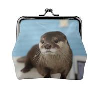 Women's Vintage Kiss Lock Cute Otter Print Coin Purse,Lightweight Pu Leather Mini Wallet Pouch for Coins and Cards